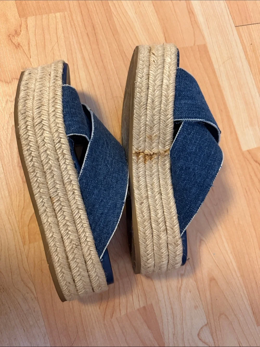 Miu Miu Denim Crisscross Espadrille Slides - Navy Blue